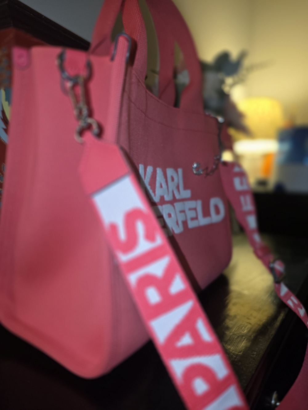 Karl Lagerfeld Hot Pink Canvas Logo Tote with Detachable Strap - Picture 3 of 9